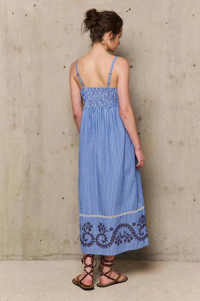 Stella Forest Nuria Embroidered Blue Stripe Dress