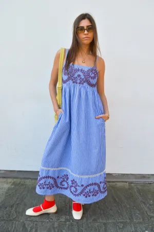 Stella Forest Nuria Embroidered Blue Stripe Dress
