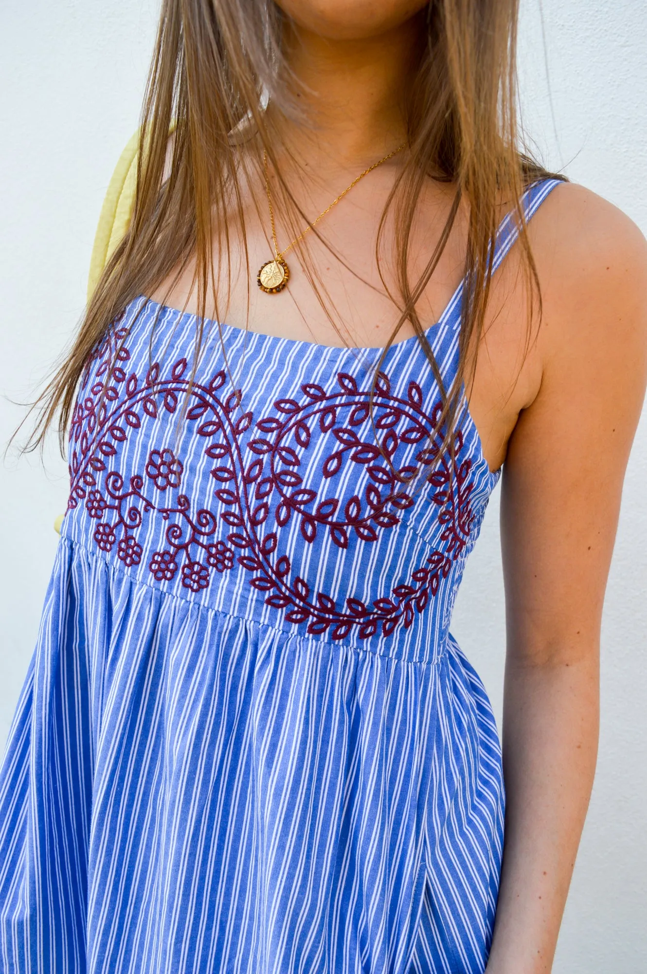 Stella Forest Nuria Embroidered Blue Stripe Dress