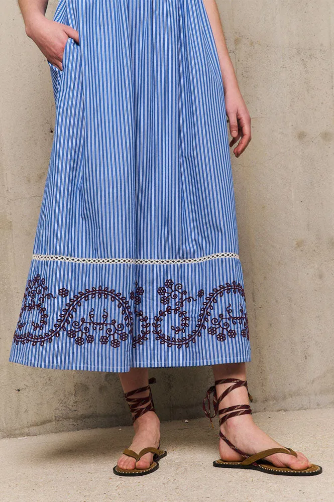 Stella Forest Nuria Embroidered Blue Stripe Dress