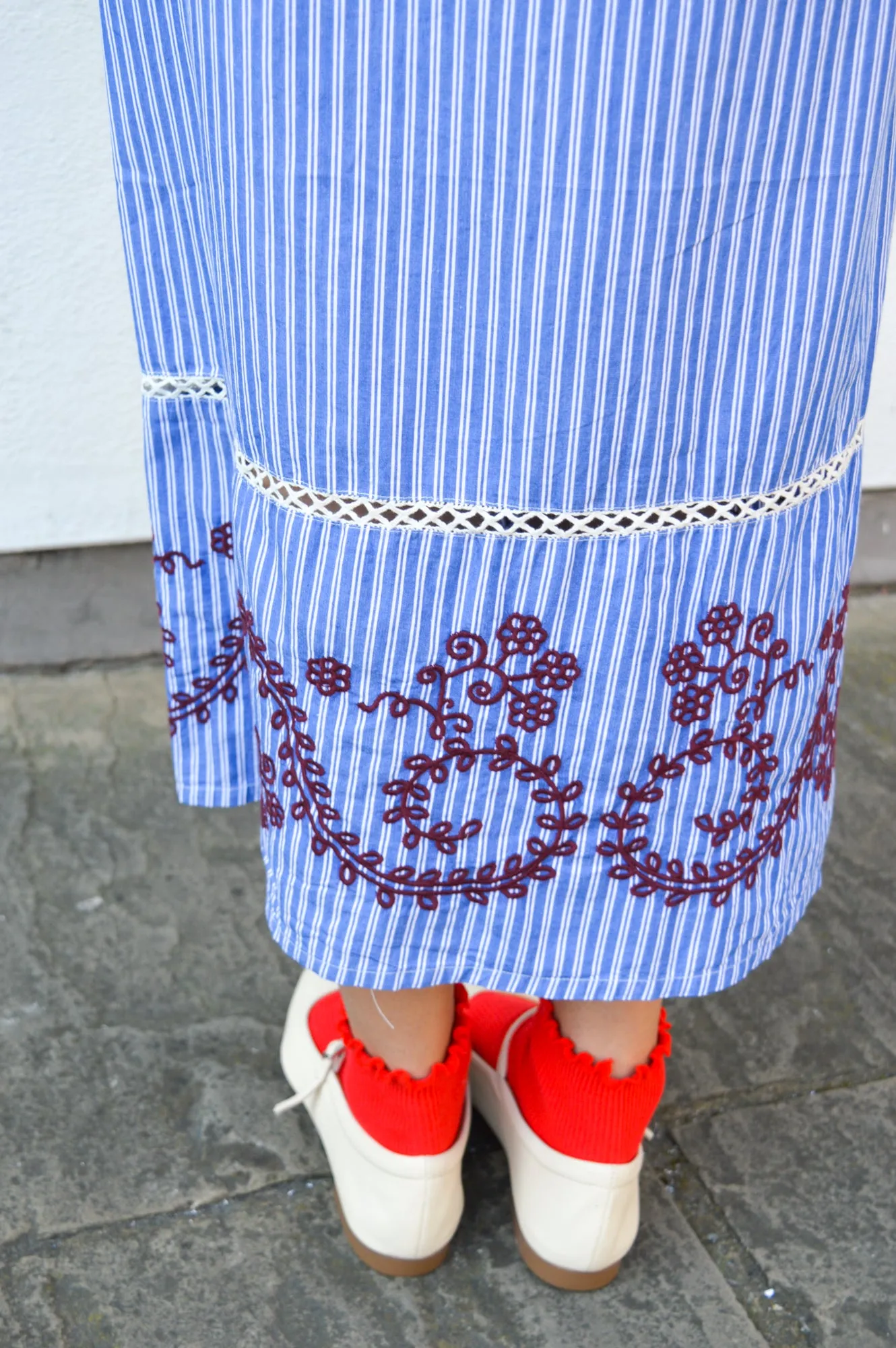 Stella Forest Nuria Embroidered Blue Stripe Dress