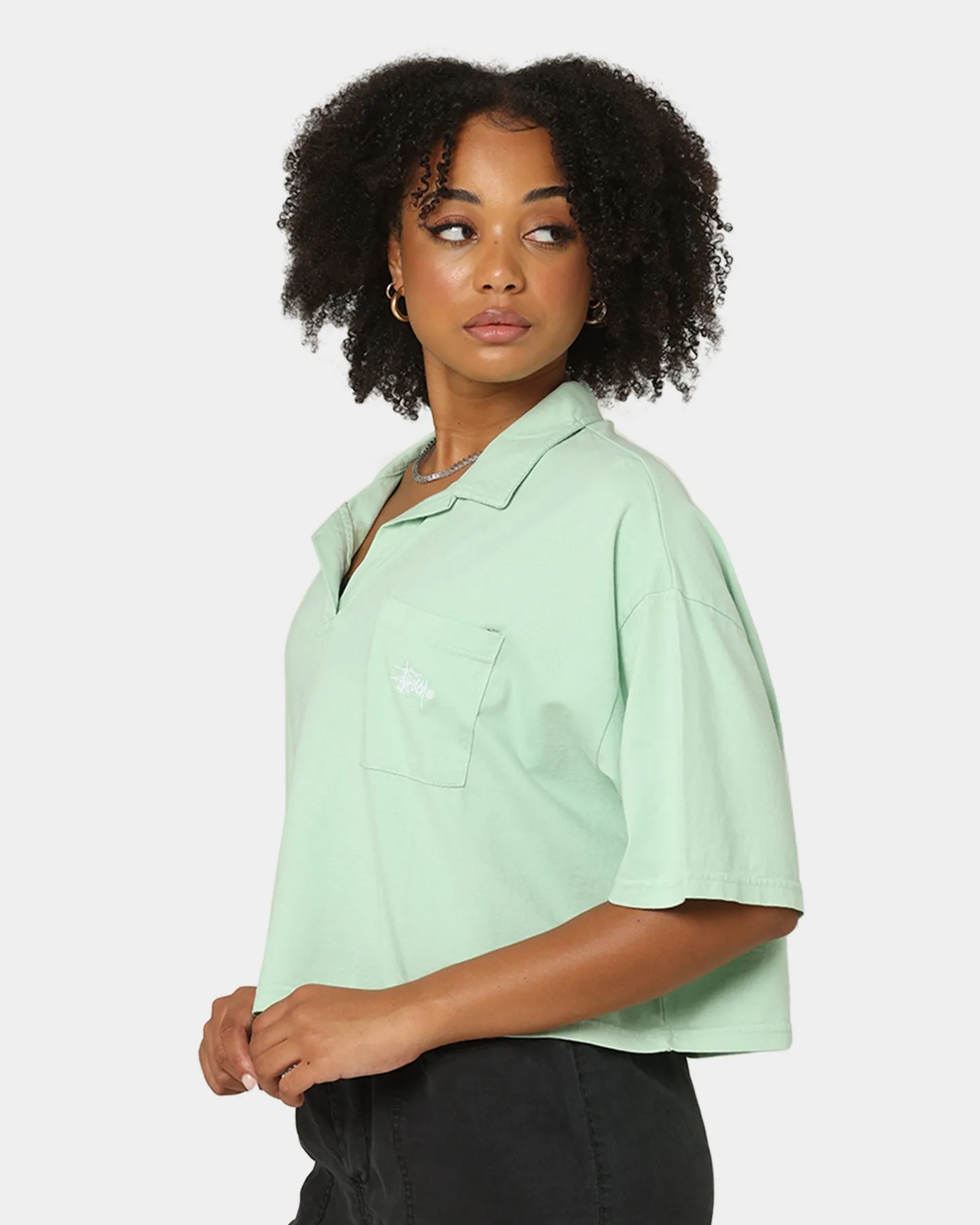 Stussy Women's Woodland Rugby Short Sleeve T-Shirt Sage