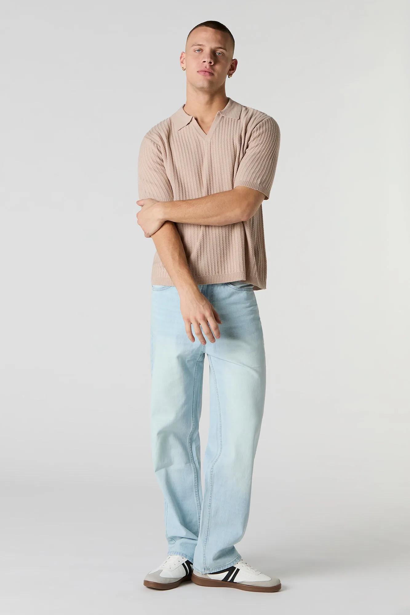Textured Knit Polo Top