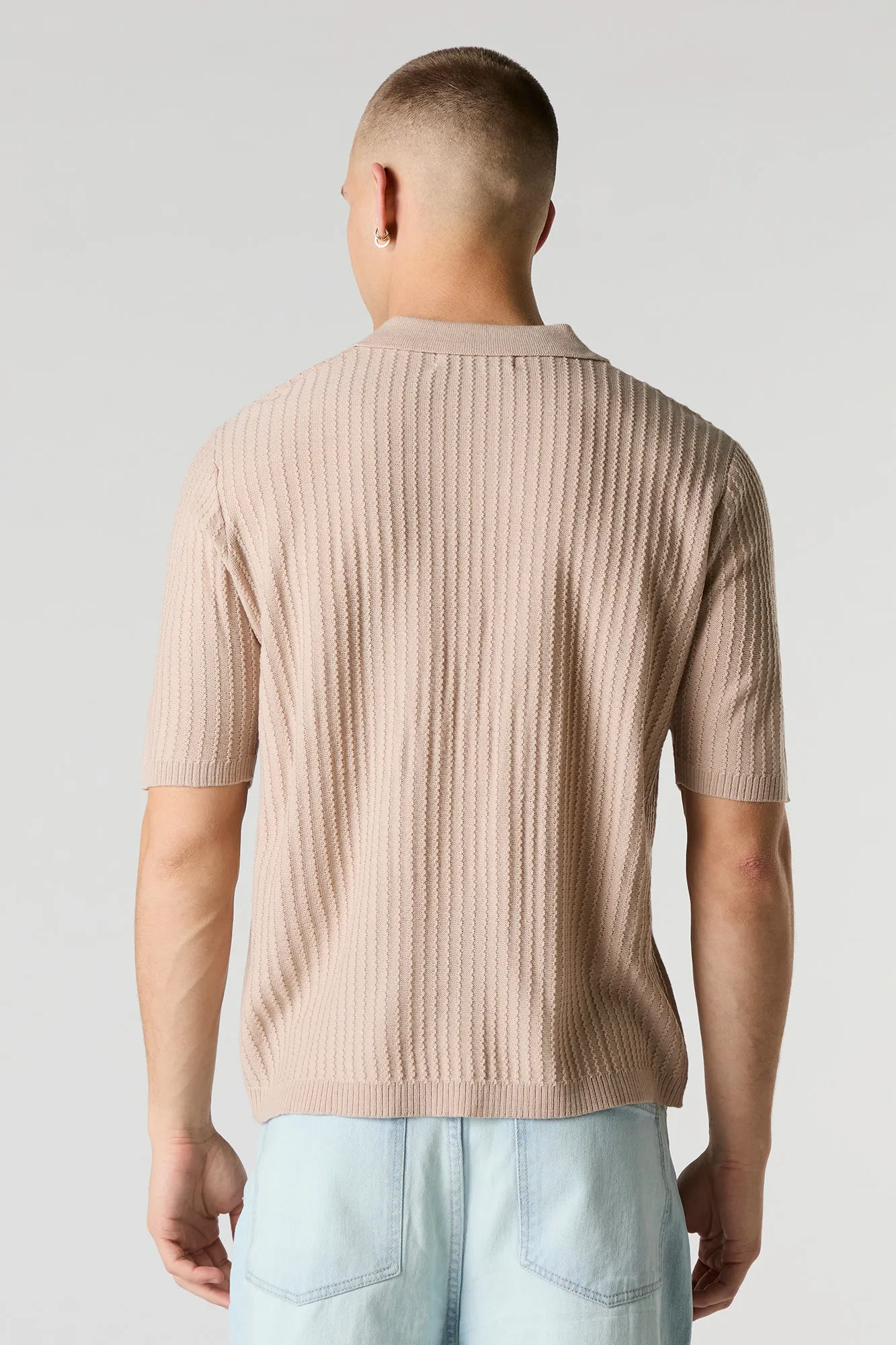 Textured Knit Polo Top