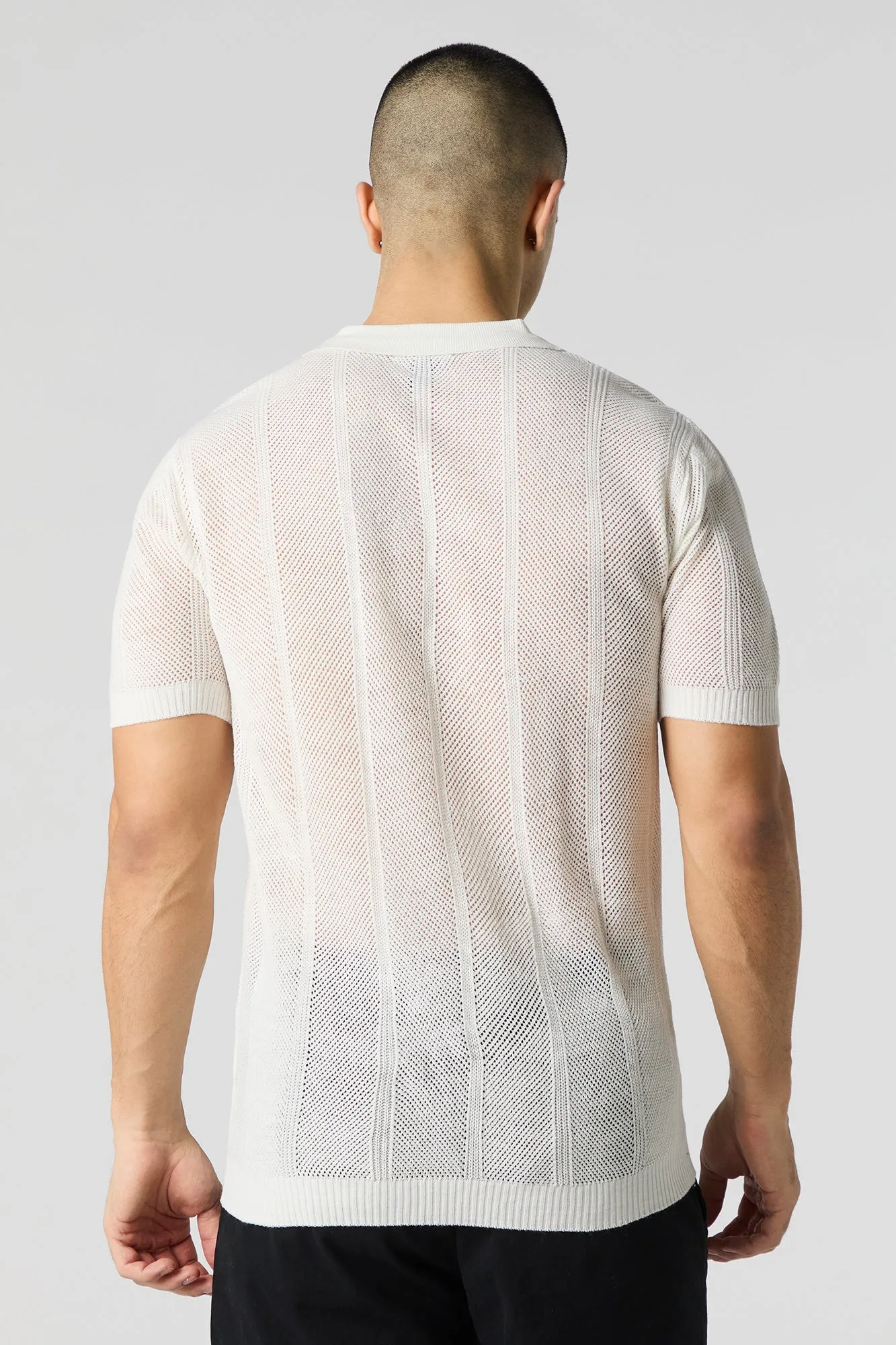 Textured Open Knit Polo T-Shirt