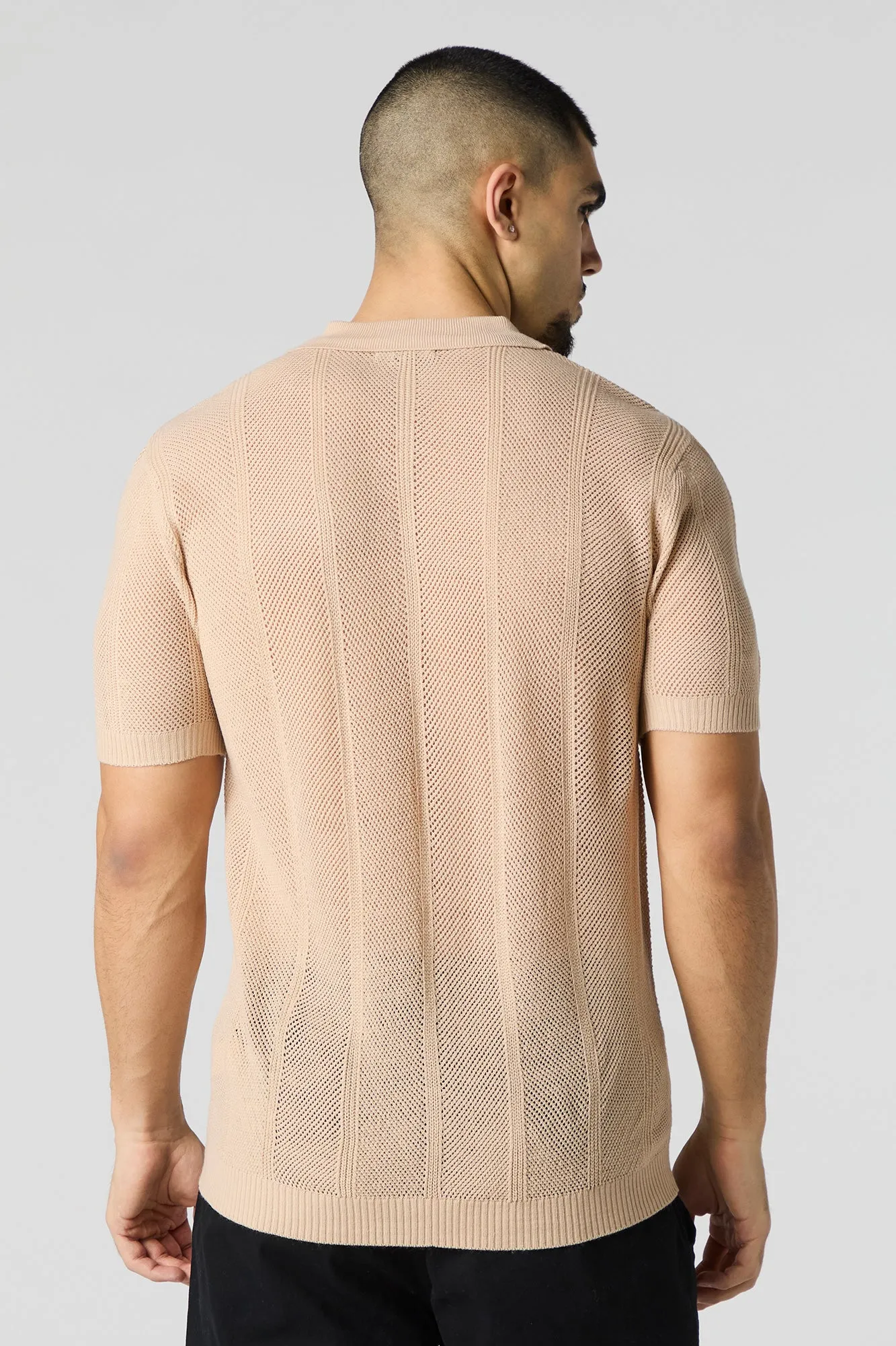 Textured Open Knit Polo T-Shirt