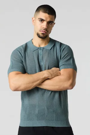 Textured Open Knit Polo T-Shirt