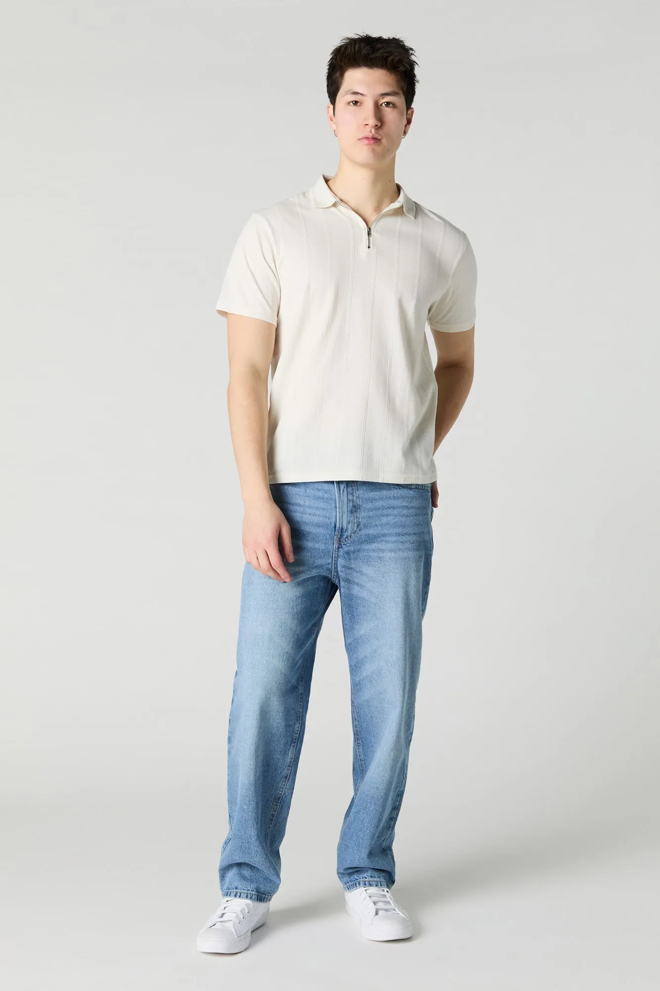 Textured Zip Polo Top