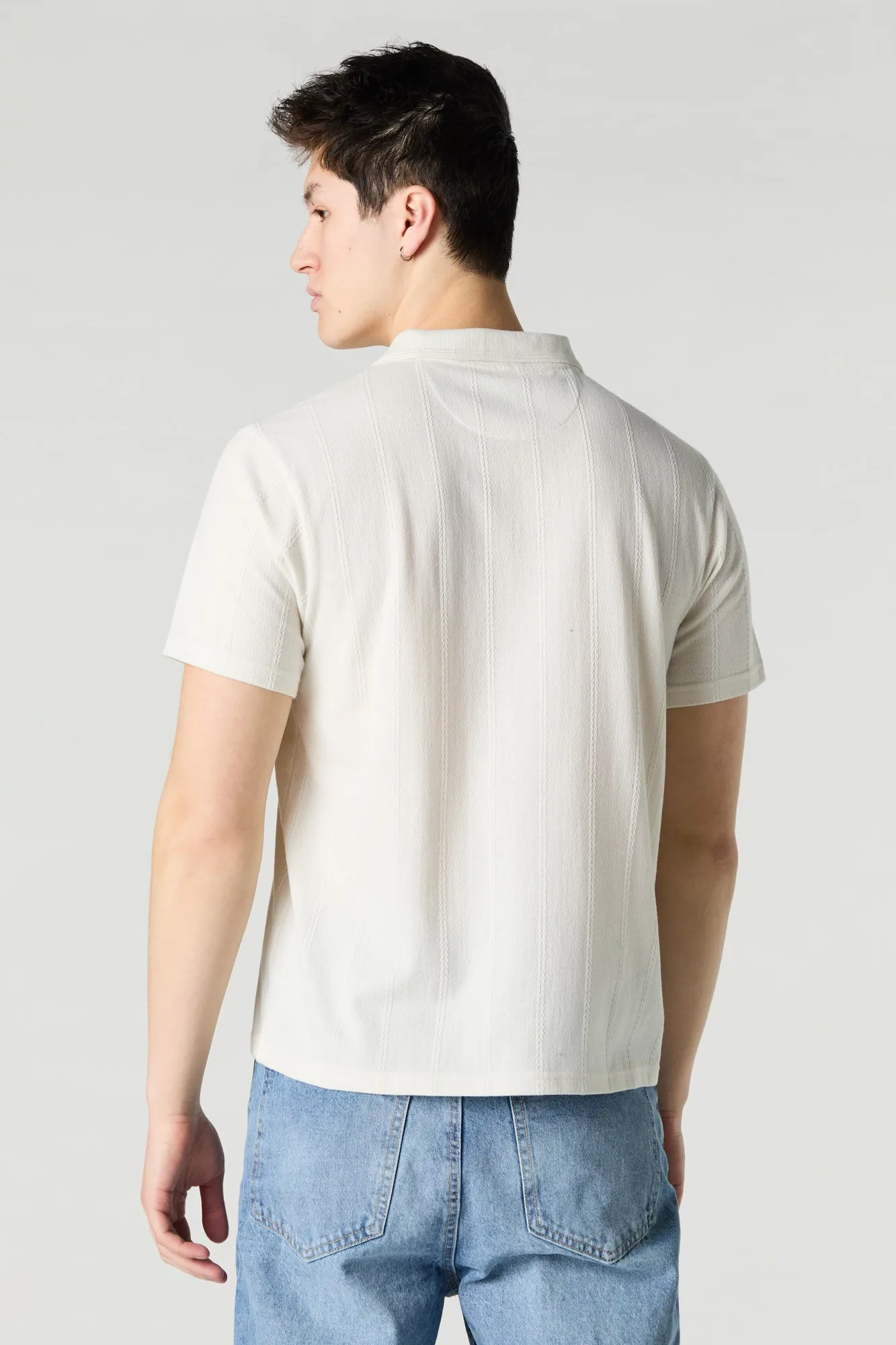 Textured Zip Polo Top