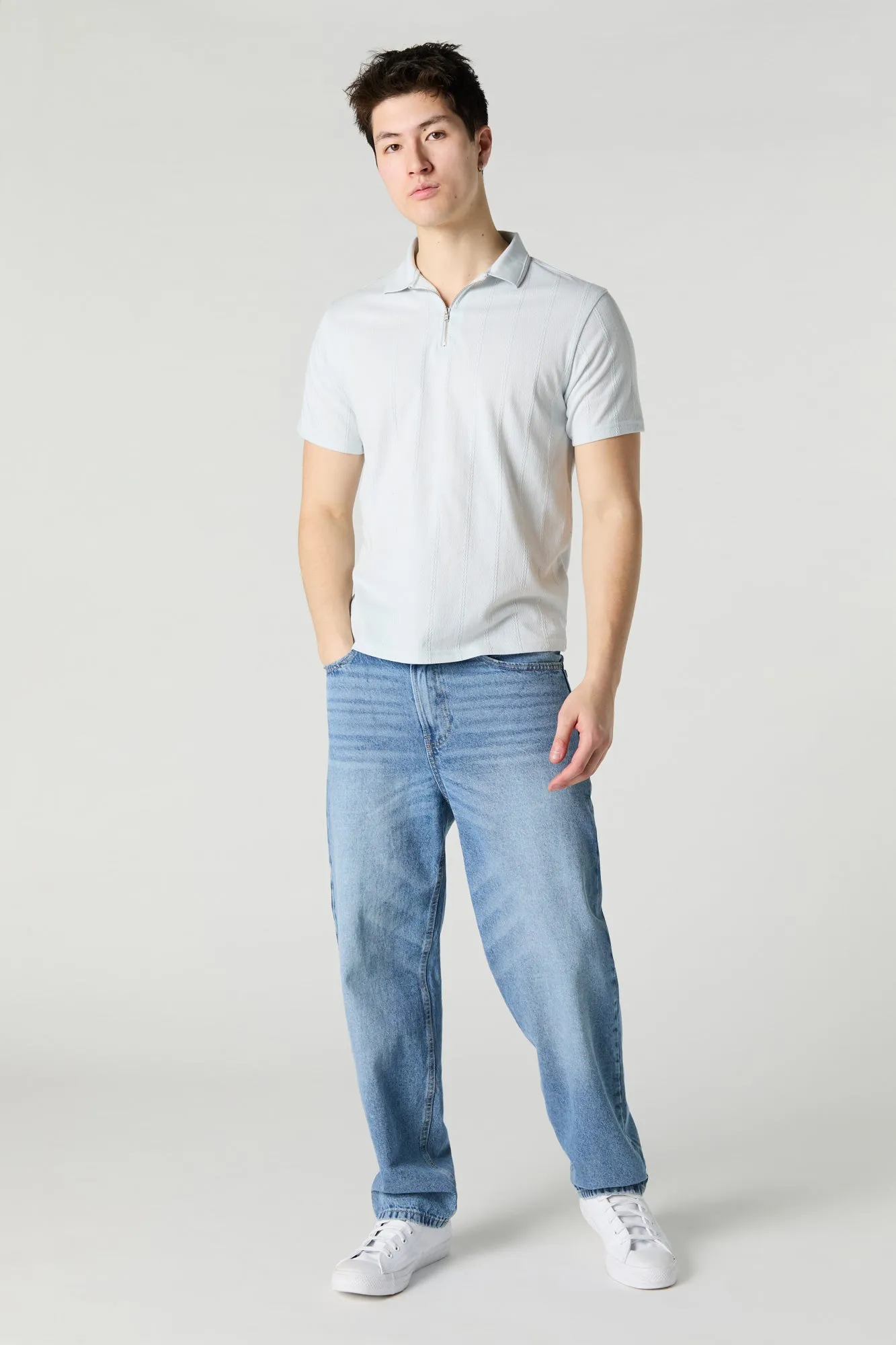Textured Zip Polo Top