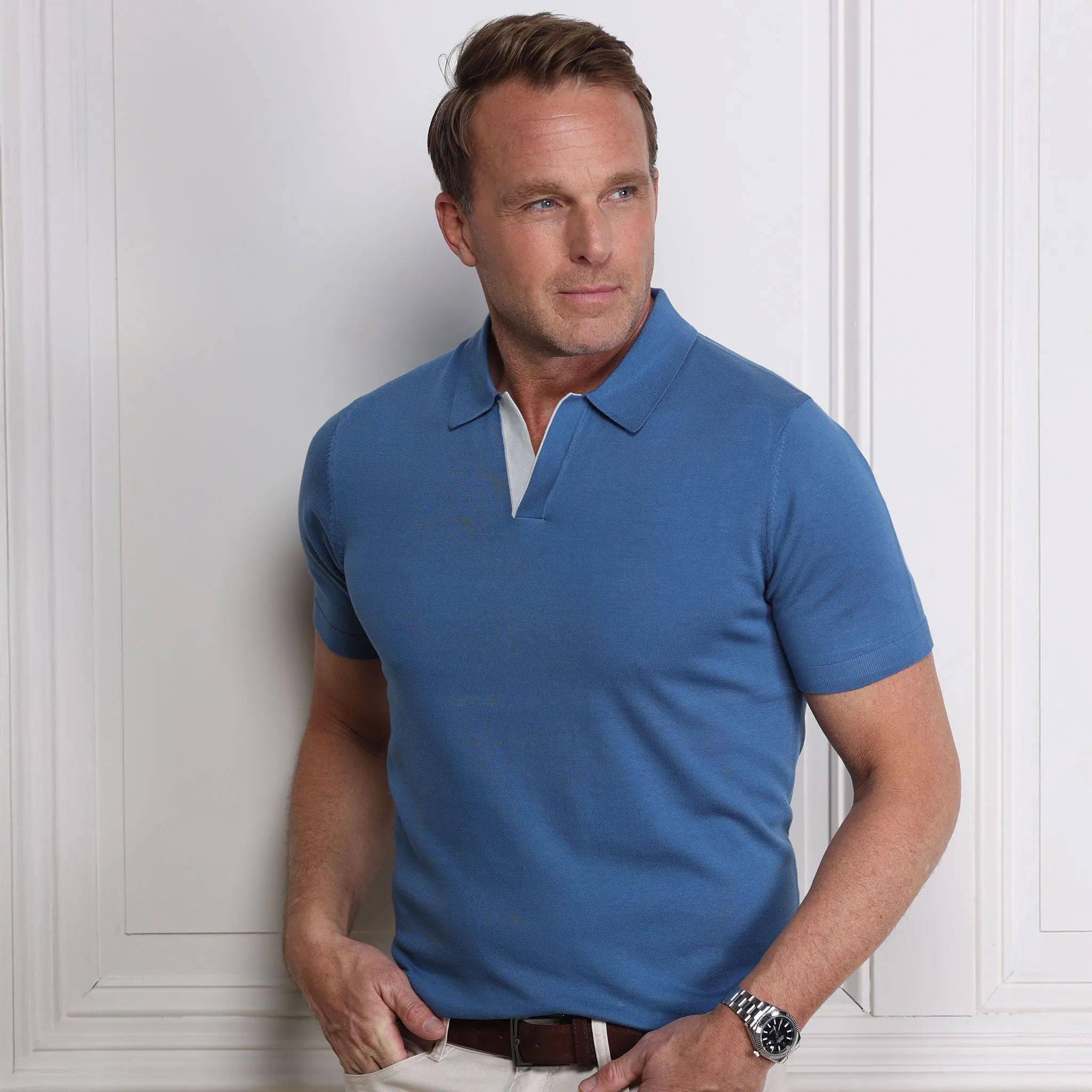 The Maranello Contrast Collar Polo Blue - Tailored Fit