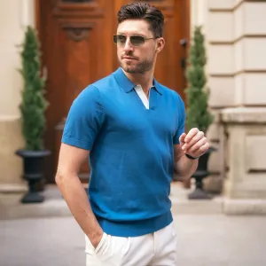 The Maranello Contrast Collar Polo Blue - Tailored Fit