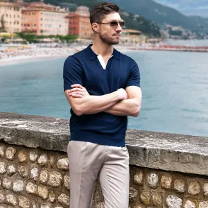 The Maranello Contrast Collar Polo Navy - Tailored Fit