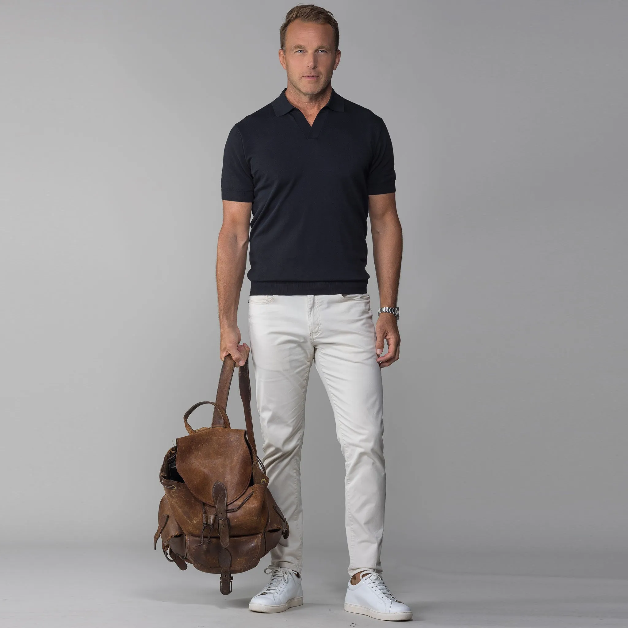 The Maranello Cotton & Silk Buttonless Polo Black - Tailored Fit