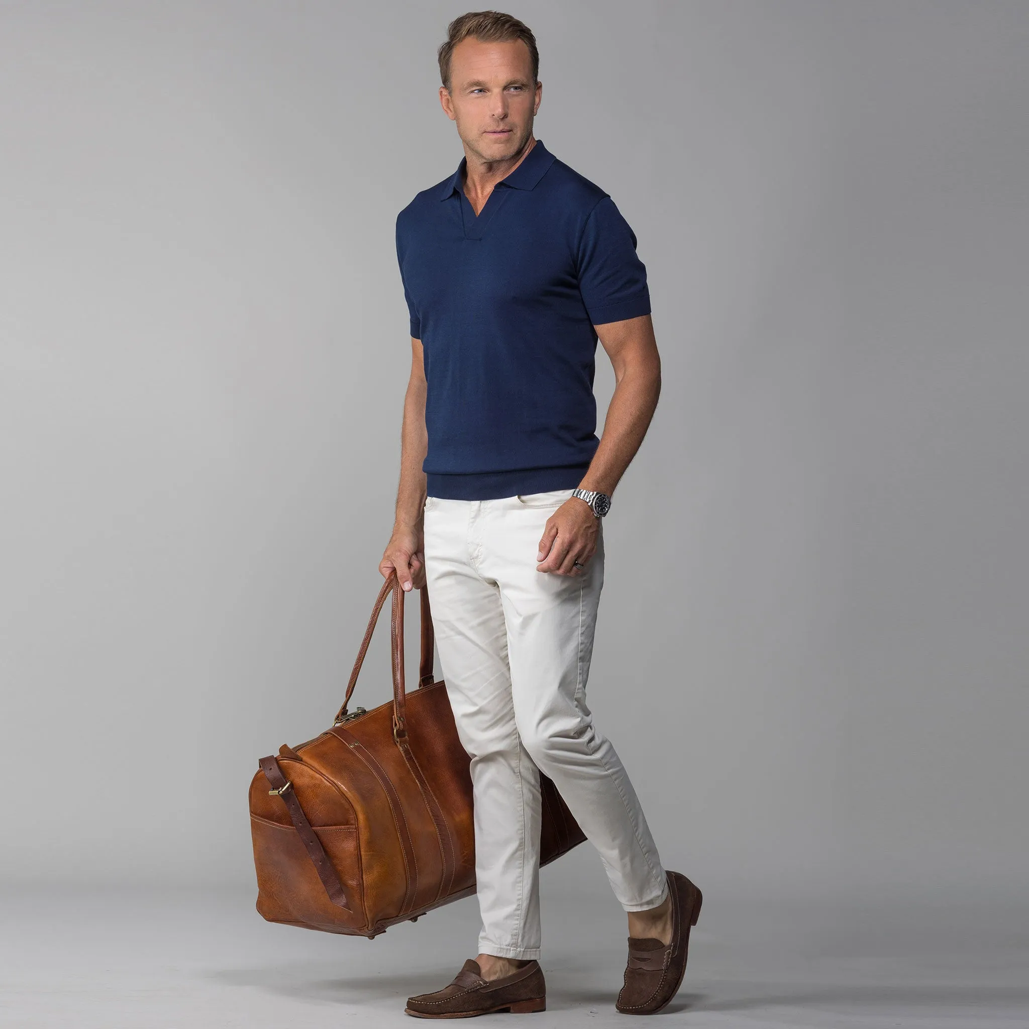The Maranello Cotton & Silk Buttonless Polo Navy - Tailored Fit