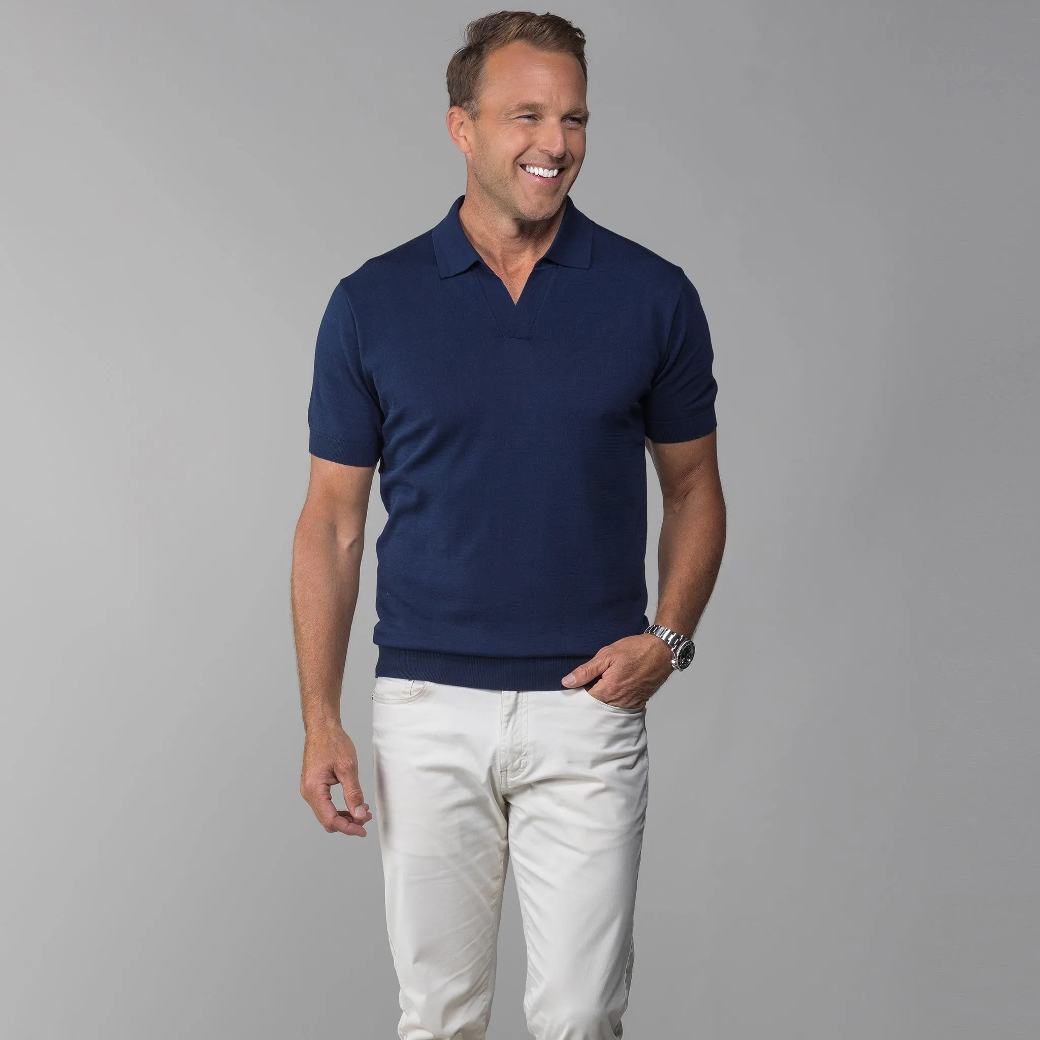 The Maranello Cotton & Silk Buttonless Polo Navy - Tailored Fit
