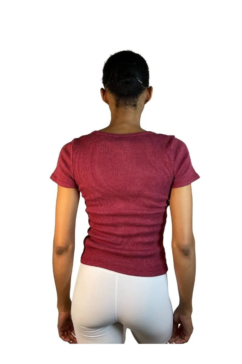 TLA Petite Rib Placket Fitted Tee Shirt