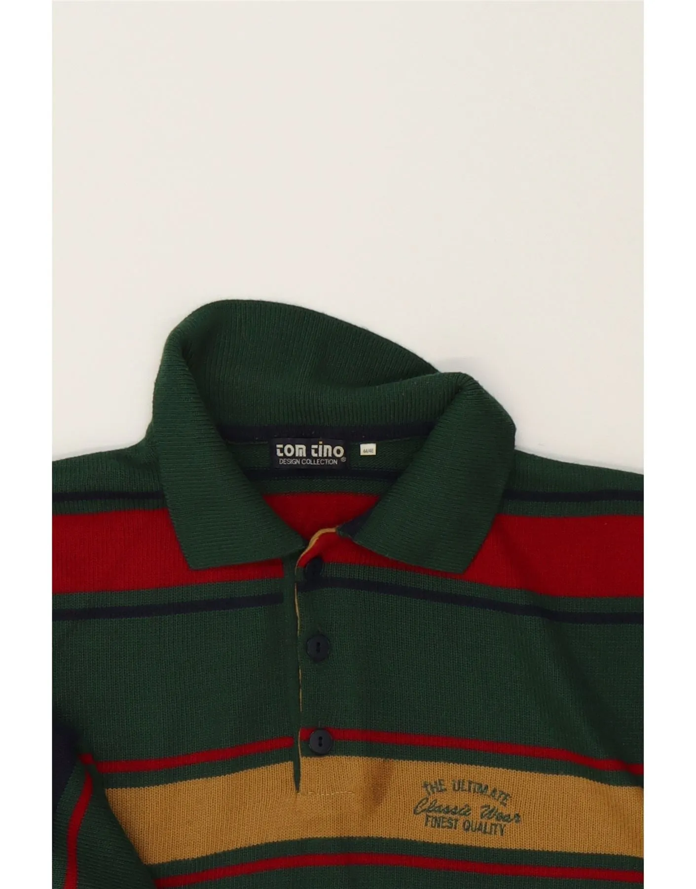 TOM TINO Mens Polo Neck Jumper Sweater UK 44/46 Large Green Striped