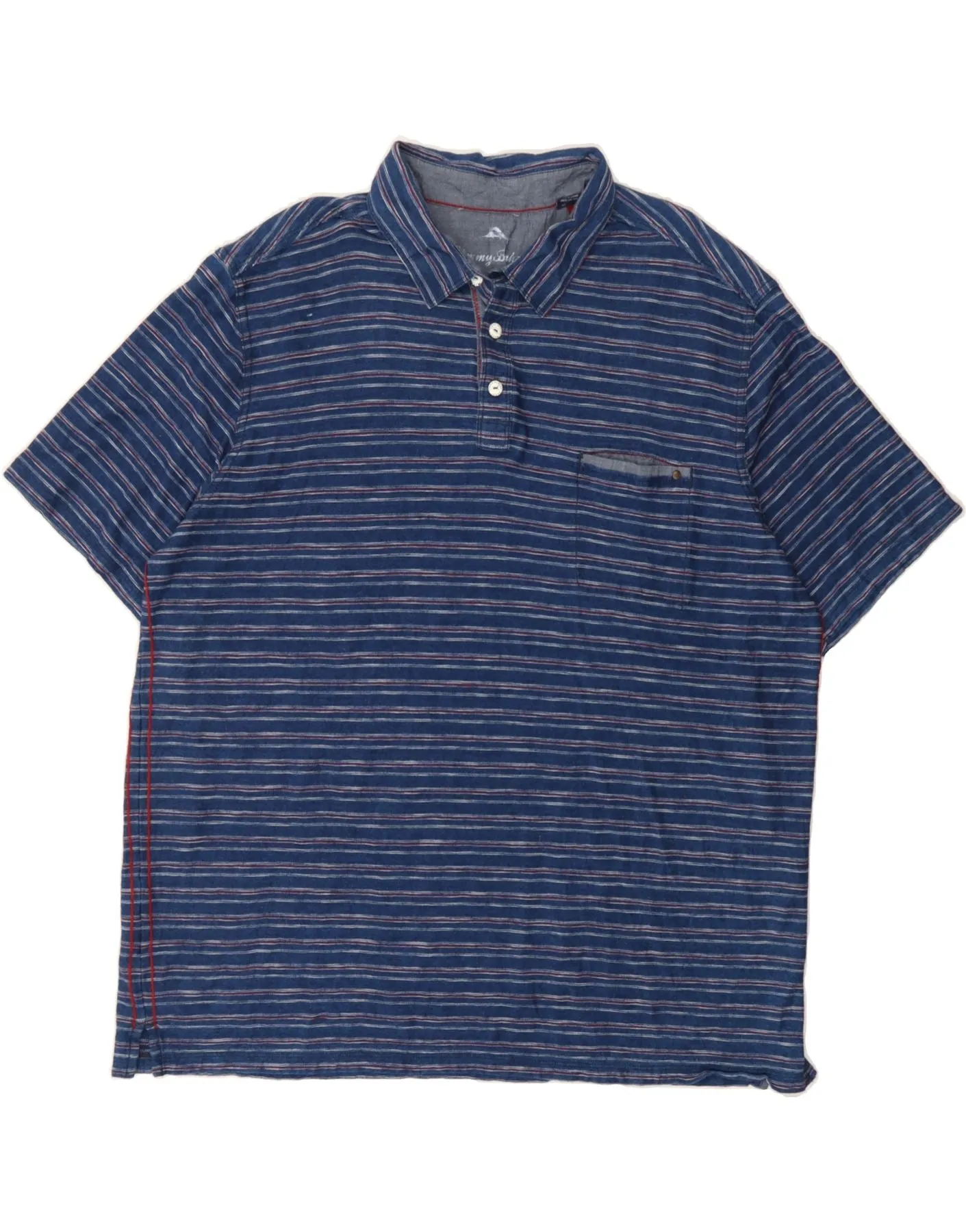 TOMMY BAHAMA Mens Polo Shirt 2XL Navy Blue Striped Cotton