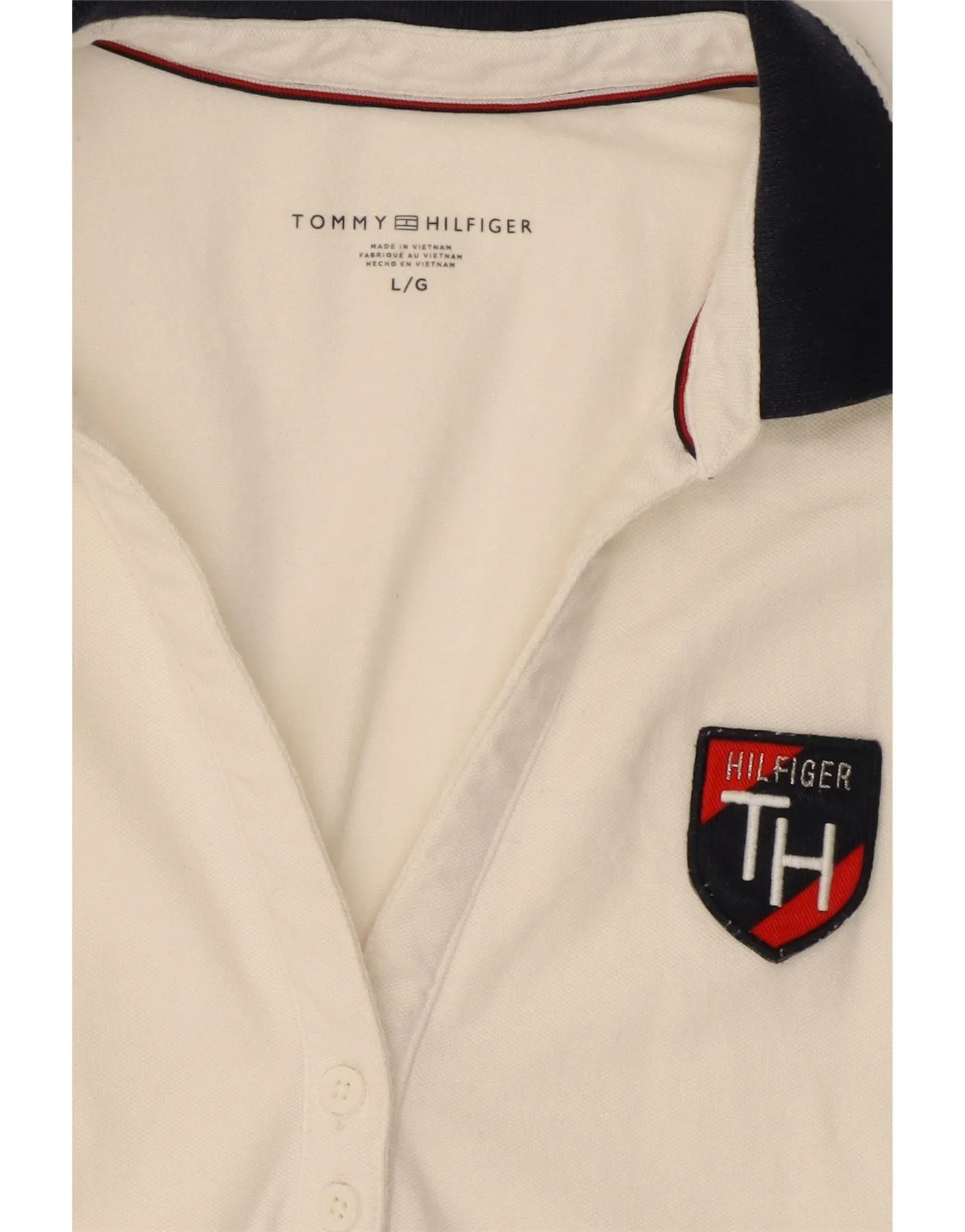 TOMMY HILFIGER Womens Sleeveless Polo Shirt UK 14 Large White Cotton