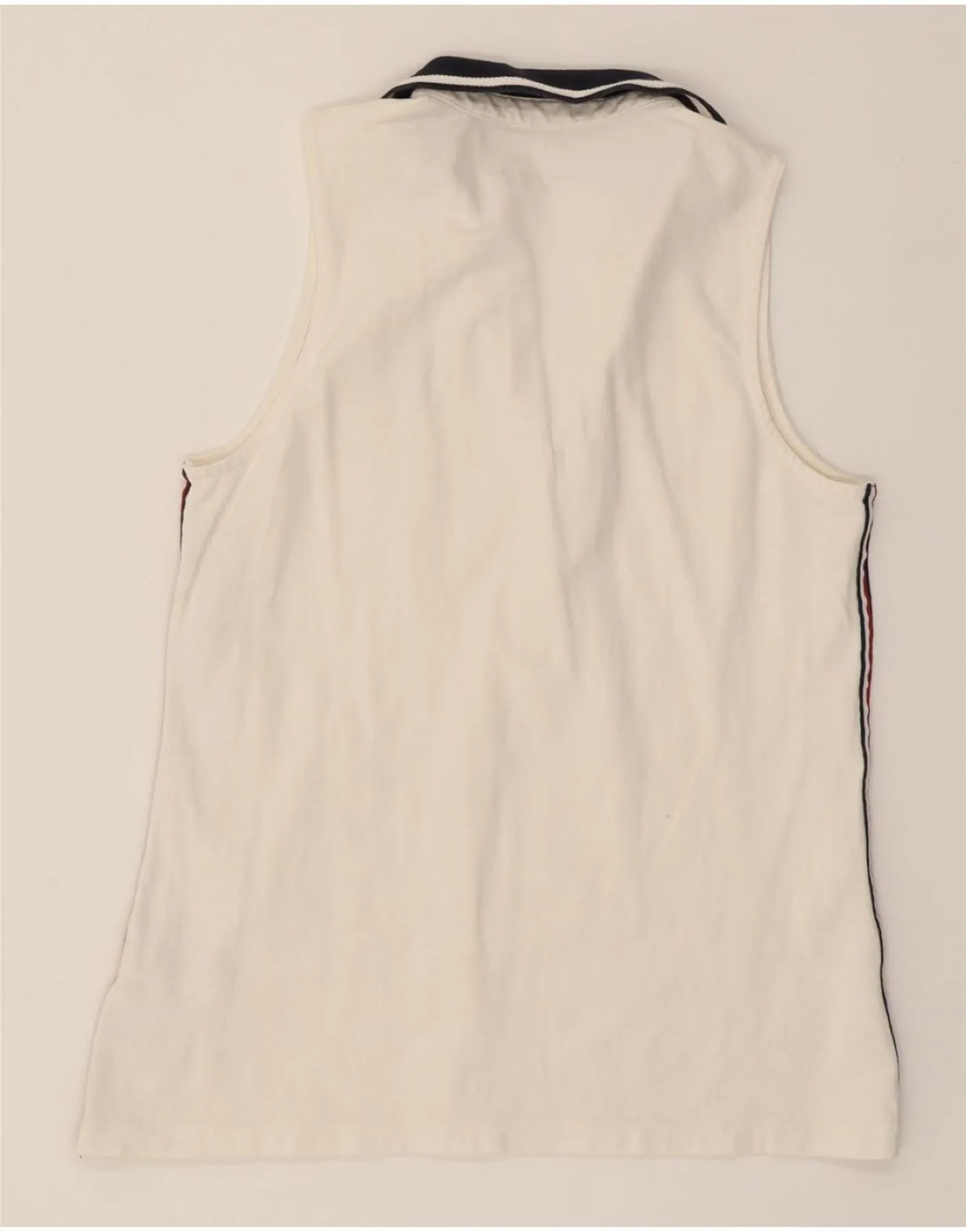 TOMMY HILFIGER Womens Sleeveless Polo Shirt UK 14 Large White Cotton