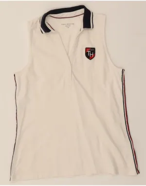 TOMMY HILFIGER Womens Sleeveless Polo Shirt UK 14 Large White Cotton