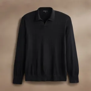 Ultrafine Cashmere Open Polo - Black