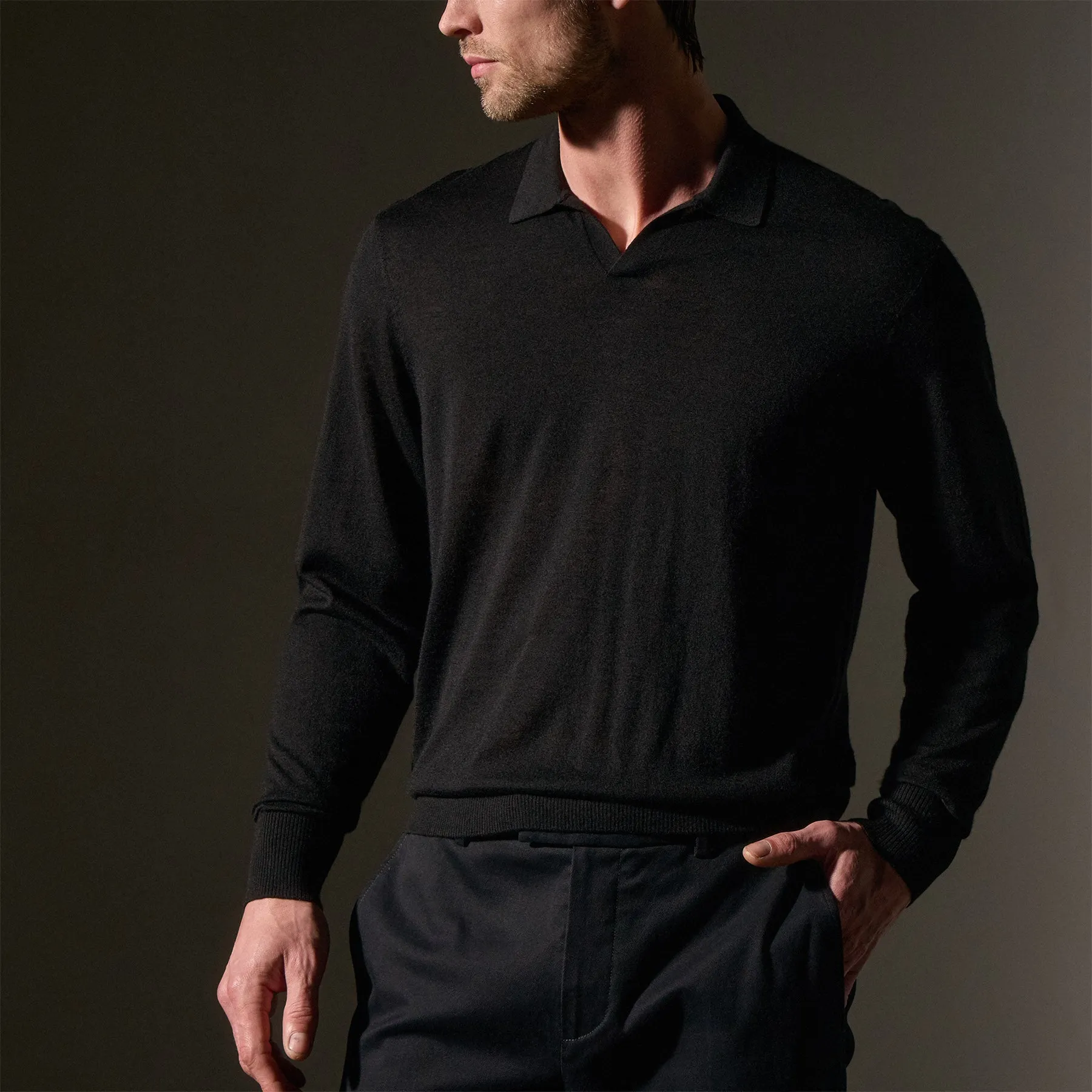 Ultrafine Cashmere Open Polo - Black