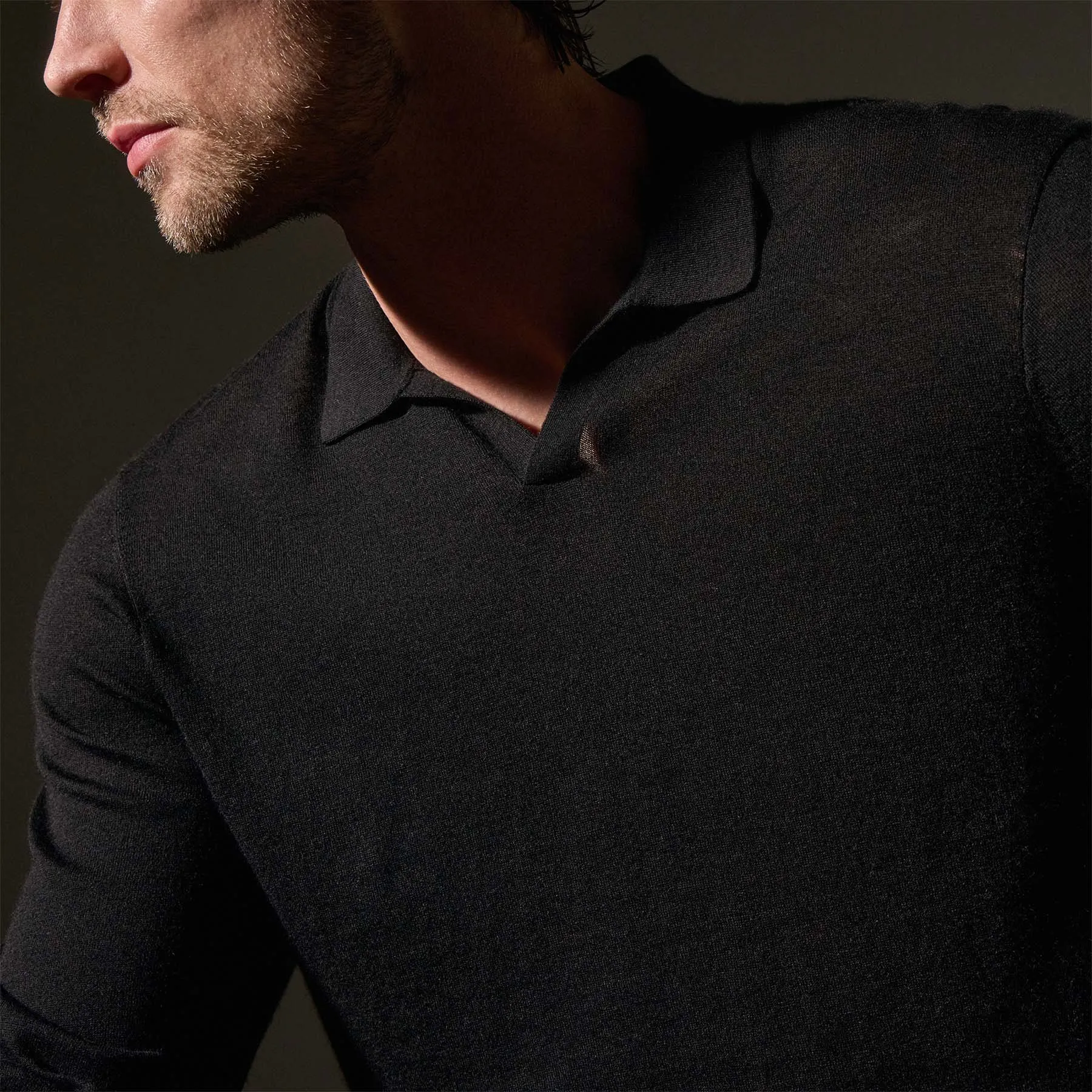 Ultrafine Cashmere Open Polo - Black