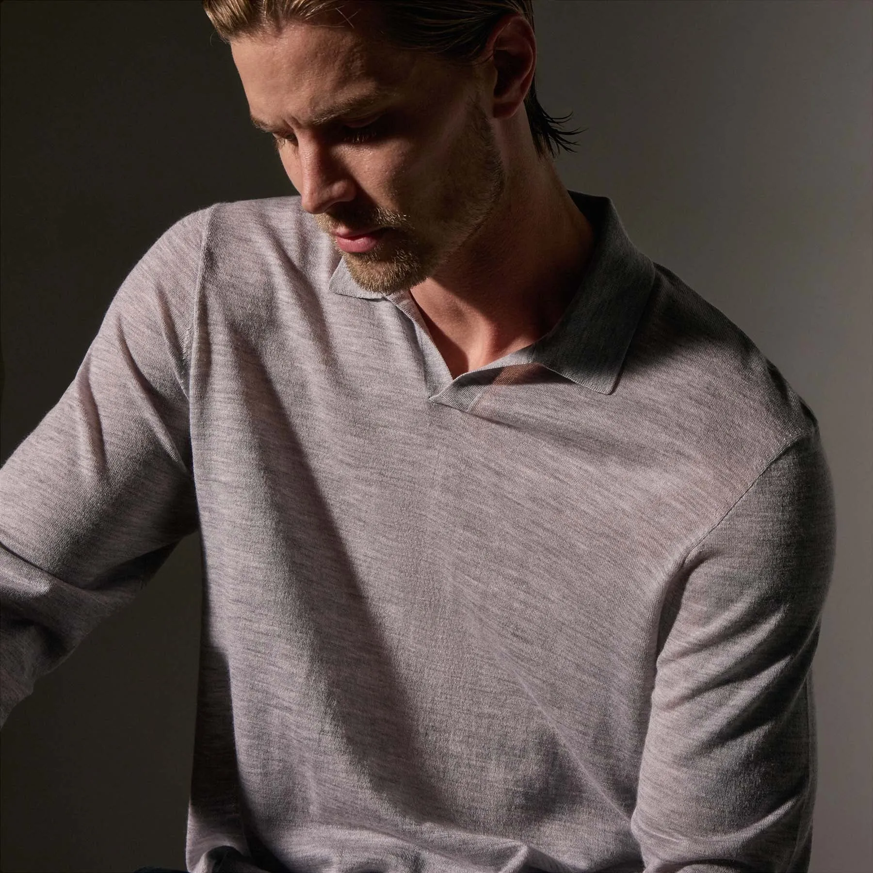 Ultrafine Cashmere Open Polo - Light Heather Grey