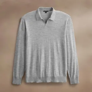 Ultrafine Cashmere Open Polo - Light Heather Grey