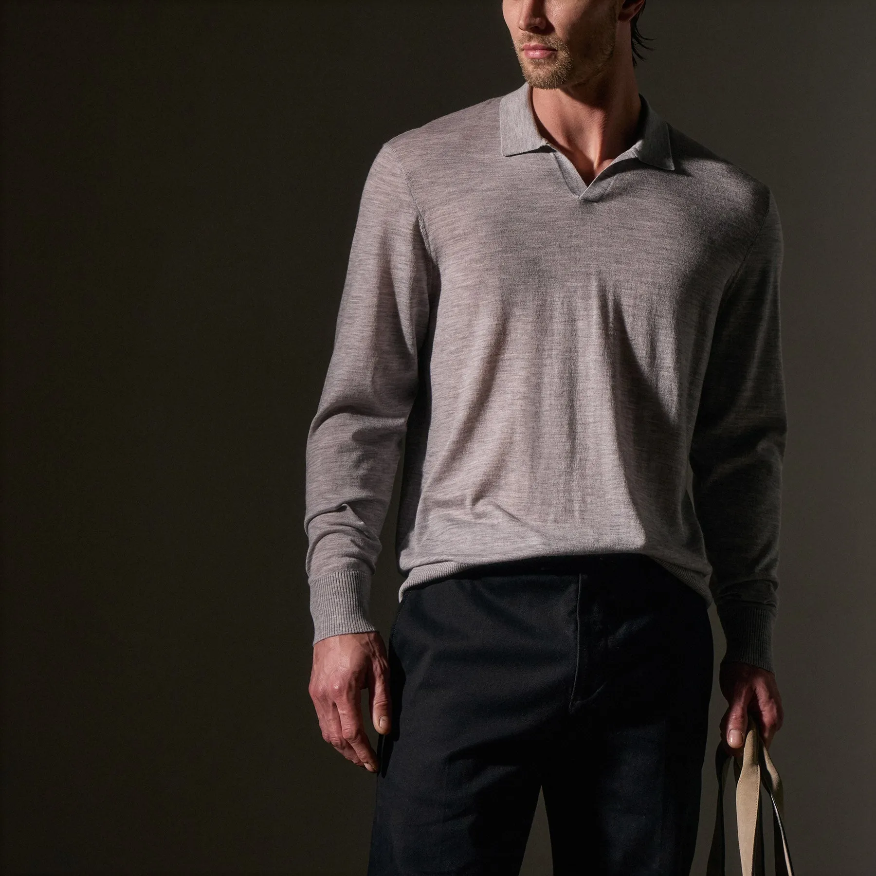 Ultrafine Cashmere Open Polo - Light Heather Grey