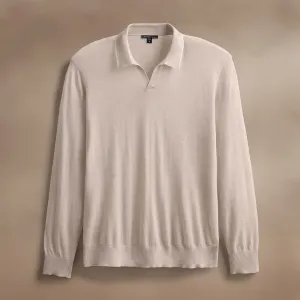 Ultrafine Cashmere Tipped Open Polo - Balsa/Ivory
