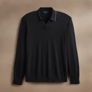 Ultrafine Cashmere Tipped Open Polo - Black/Charcoal