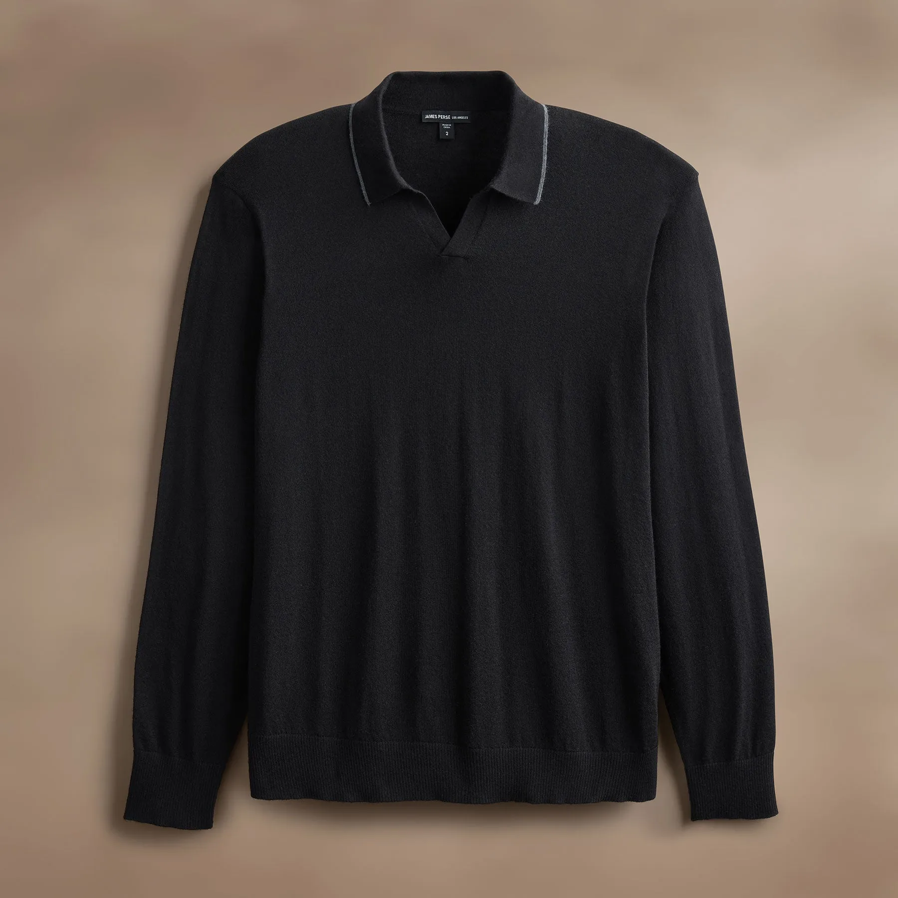 Ultrafine Cashmere Tipped Open Polo - Black/Charcoal