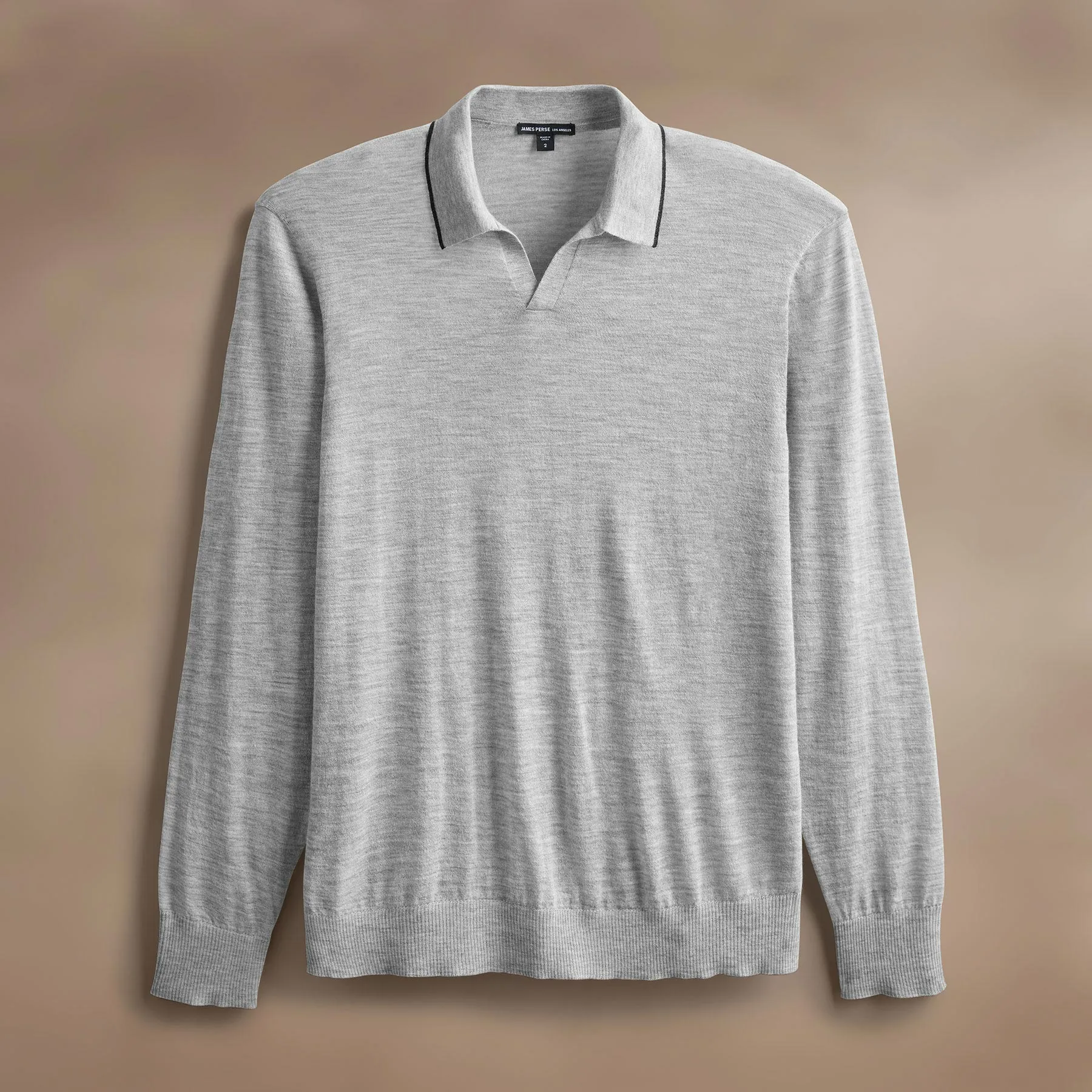 Ultrafine Cashmere Tipped Open Polo - Light Heather Grey/Coal