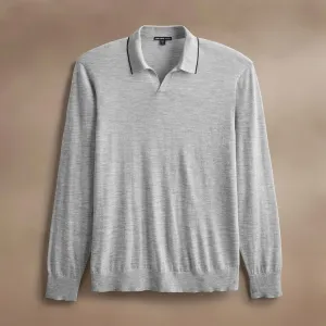 Ultrafine Cashmere Tipped Open Polo - Light Heather Grey/Coal