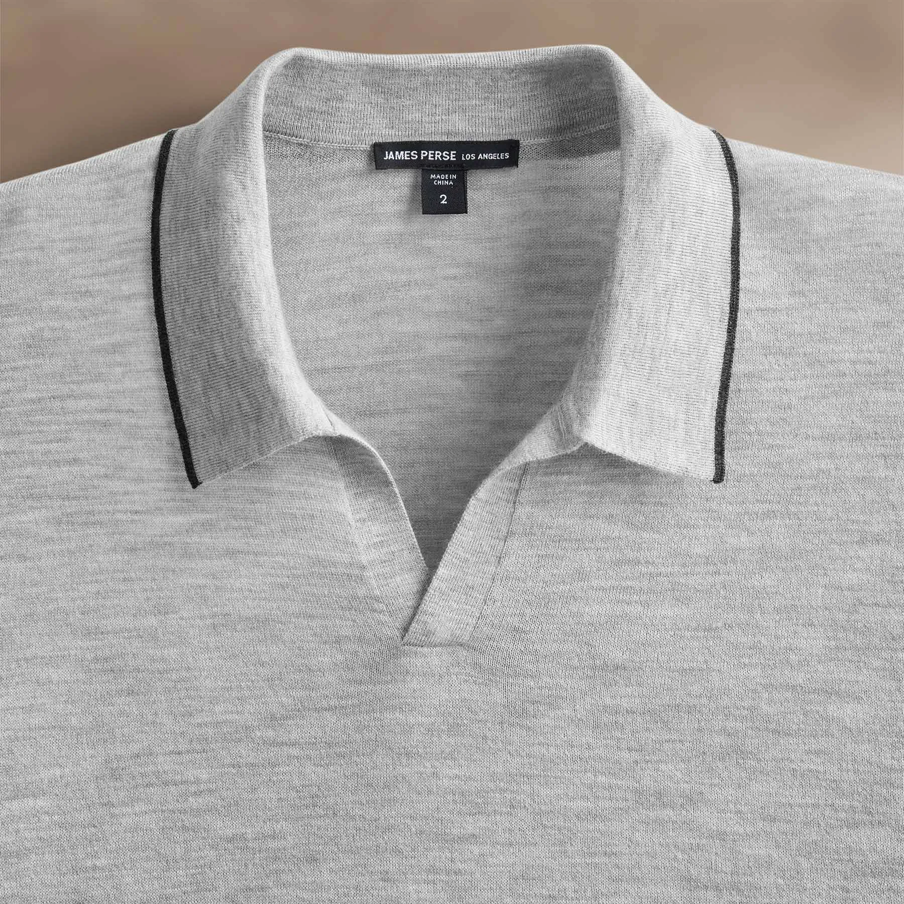 Ultrafine Cashmere Tipped Open Polo - Light Heather Grey/Coal