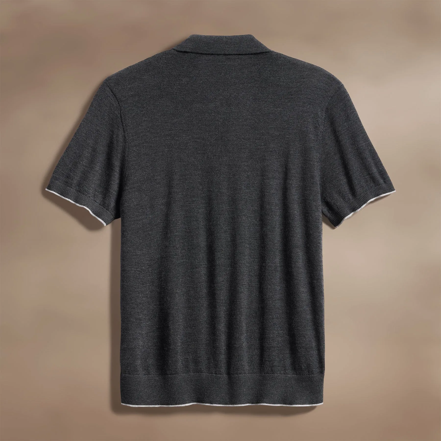 Ultrafine Cashmere Tipped Polo - Coal/Light Heather Grey