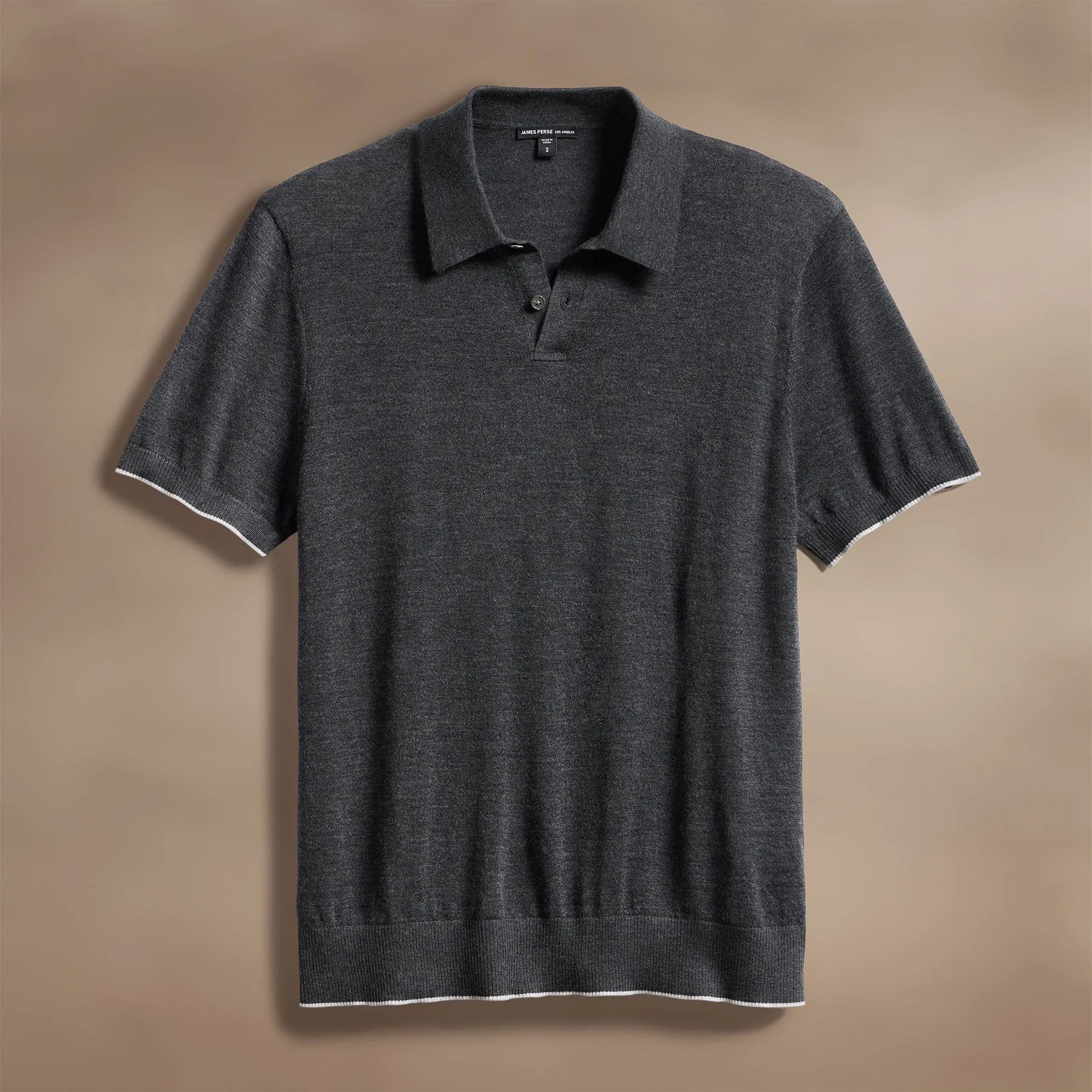 Ultrafine Cashmere Tipped Polo - Coal/Light Heather Grey