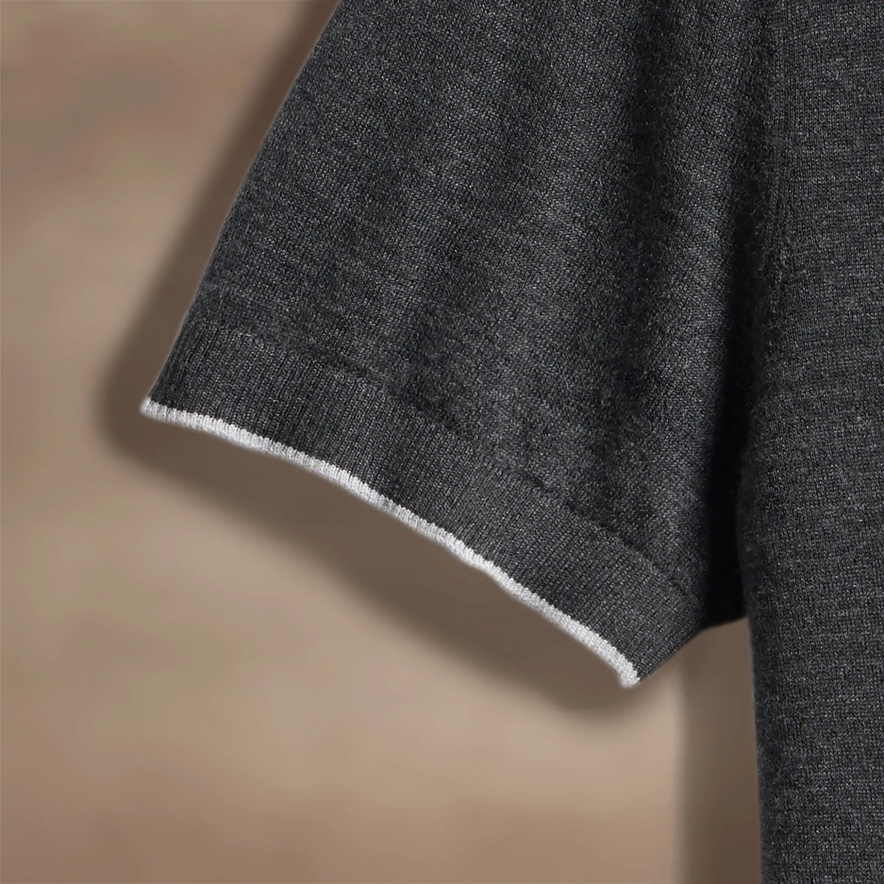 Ultrafine Cashmere Tipped Polo - Coal/Light Heather Grey