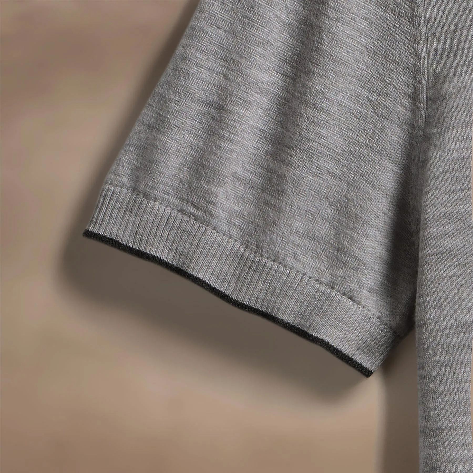 Ultrafine Cashmere Tipped Polo - Light Heather Grey/Coal