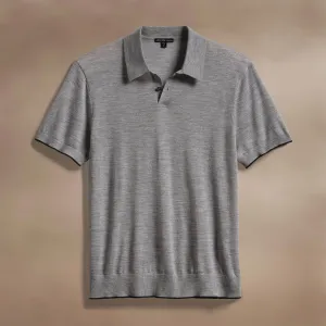 Ultrafine Cashmere Tipped Polo - Light Heather Grey/Coal