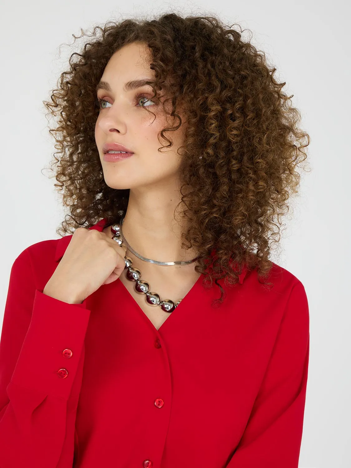 V-Neck Button-Front Blouse