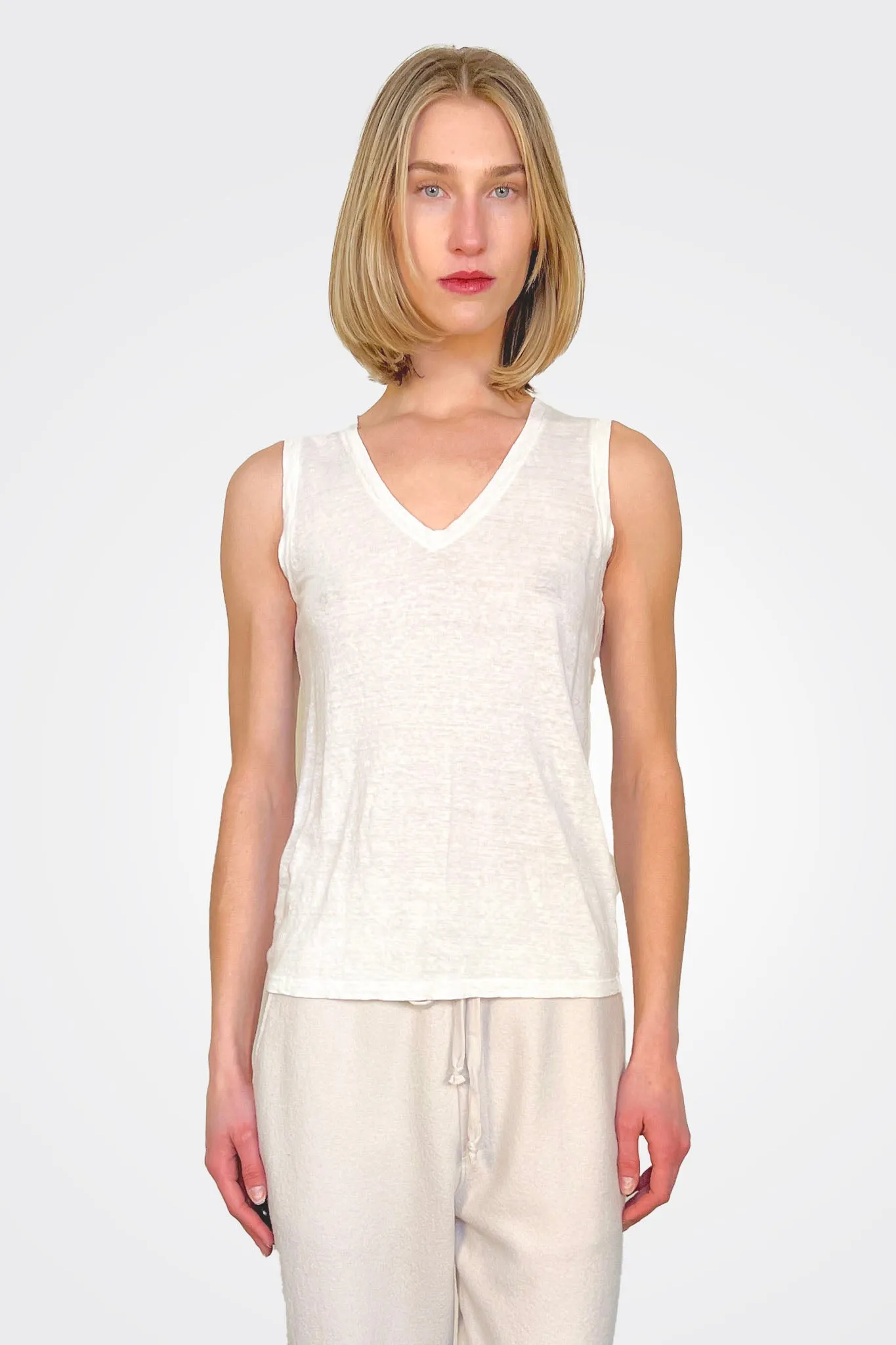 V Neck Tank - White