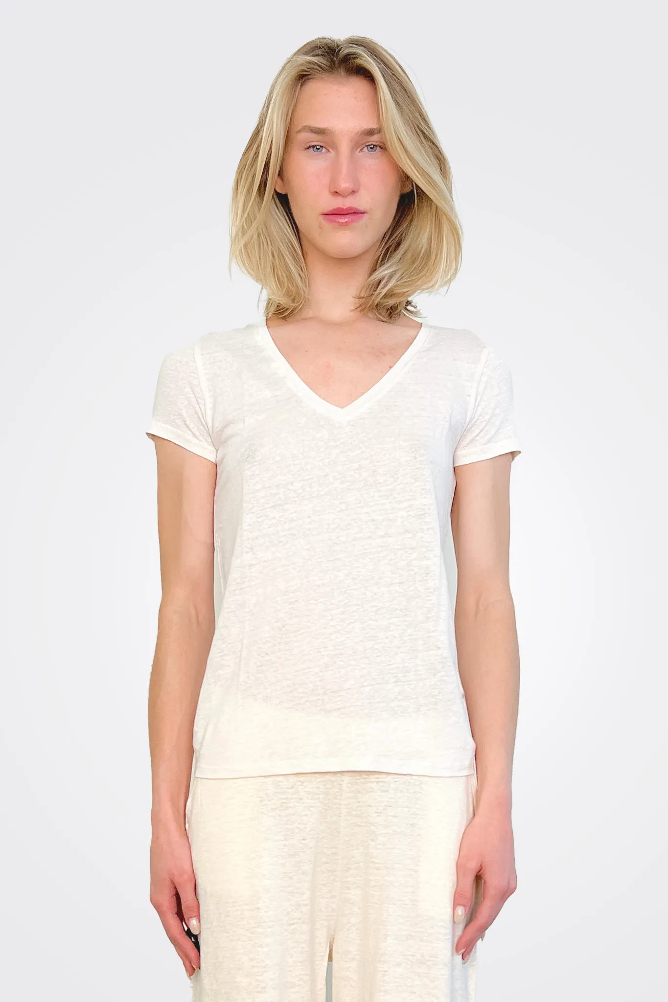 V Neck Tee - Cream