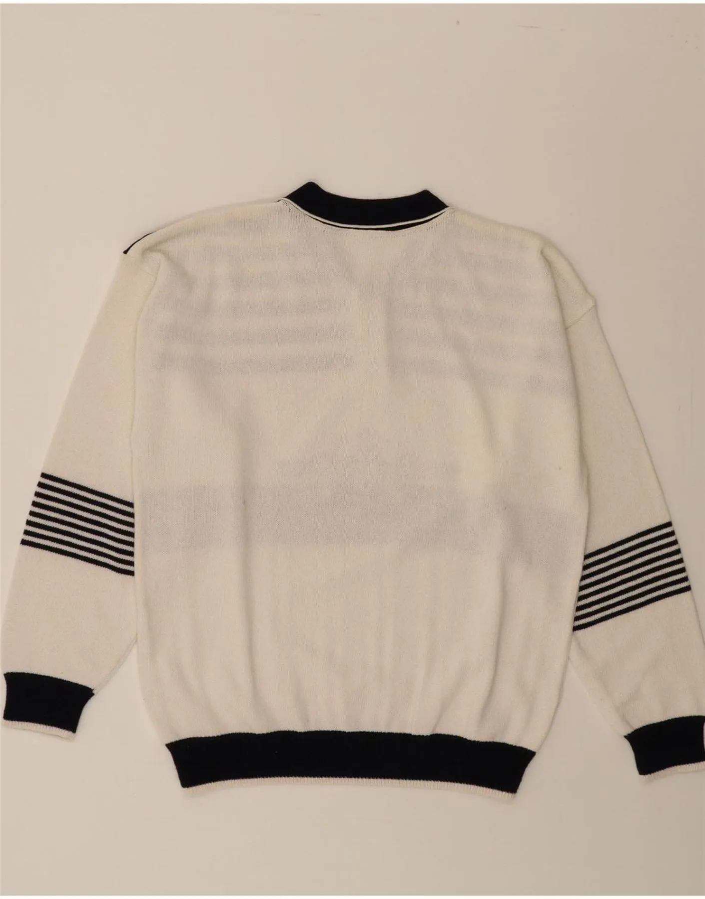 VINTAGE Mens Graphic Polo Neck Jumper Sweater IT 48 Medium White Striped