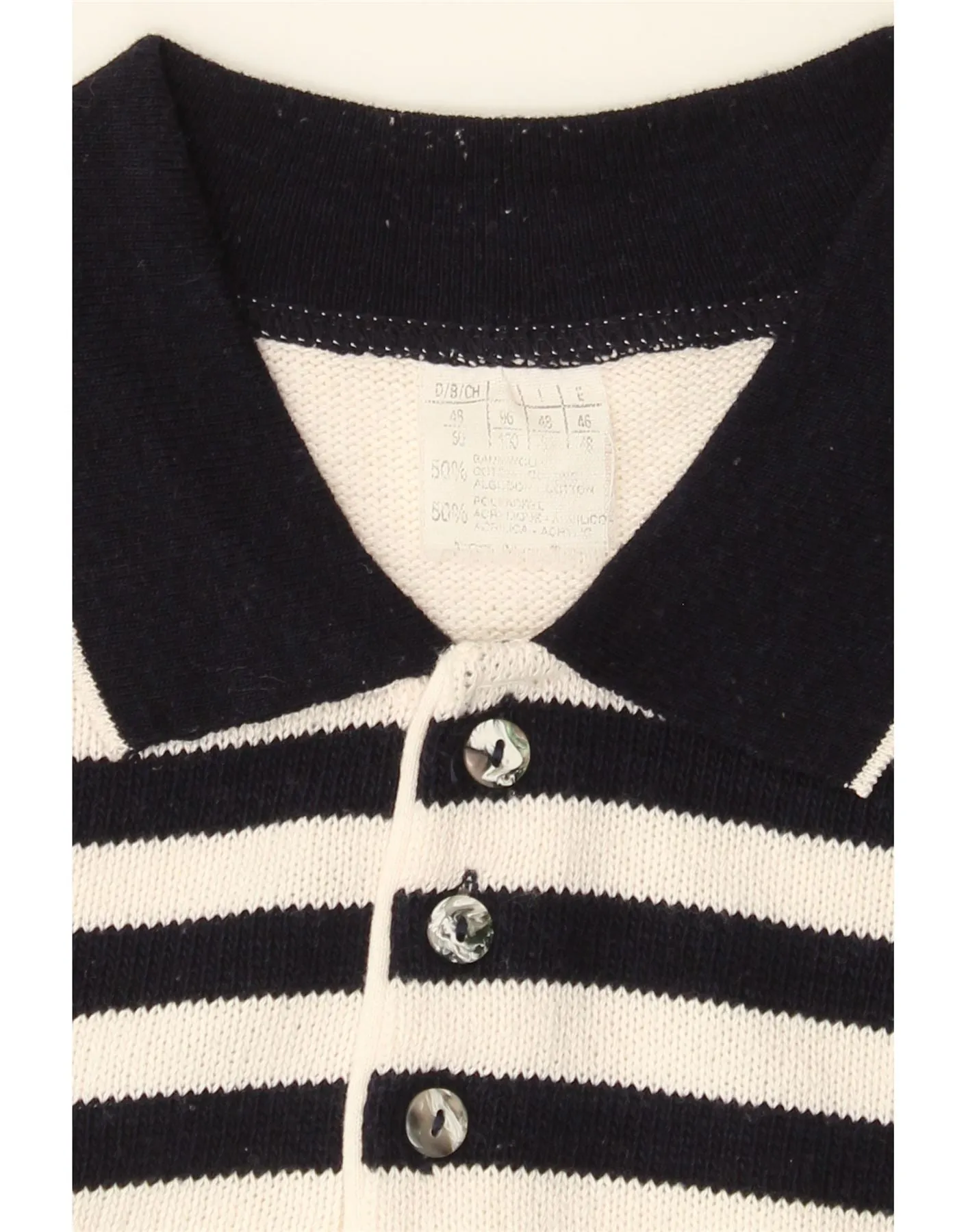 VINTAGE Mens Graphic Polo Neck Jumper Sweater IT 48 Medium White Striped