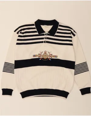 VINTAGE Mens Graphic Polo Neck Jumper Sweater IT 48 Medium White Striped