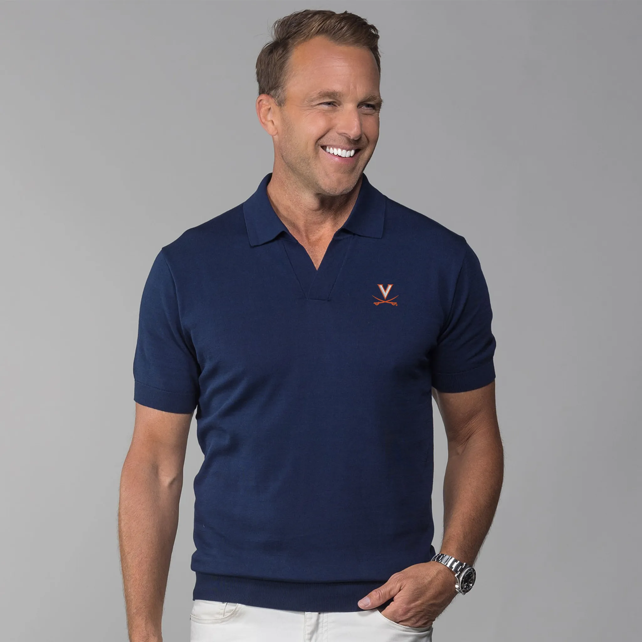 Virginia Maranello Cotton & Silk Buttonless Polo Navy - Tailored Fit